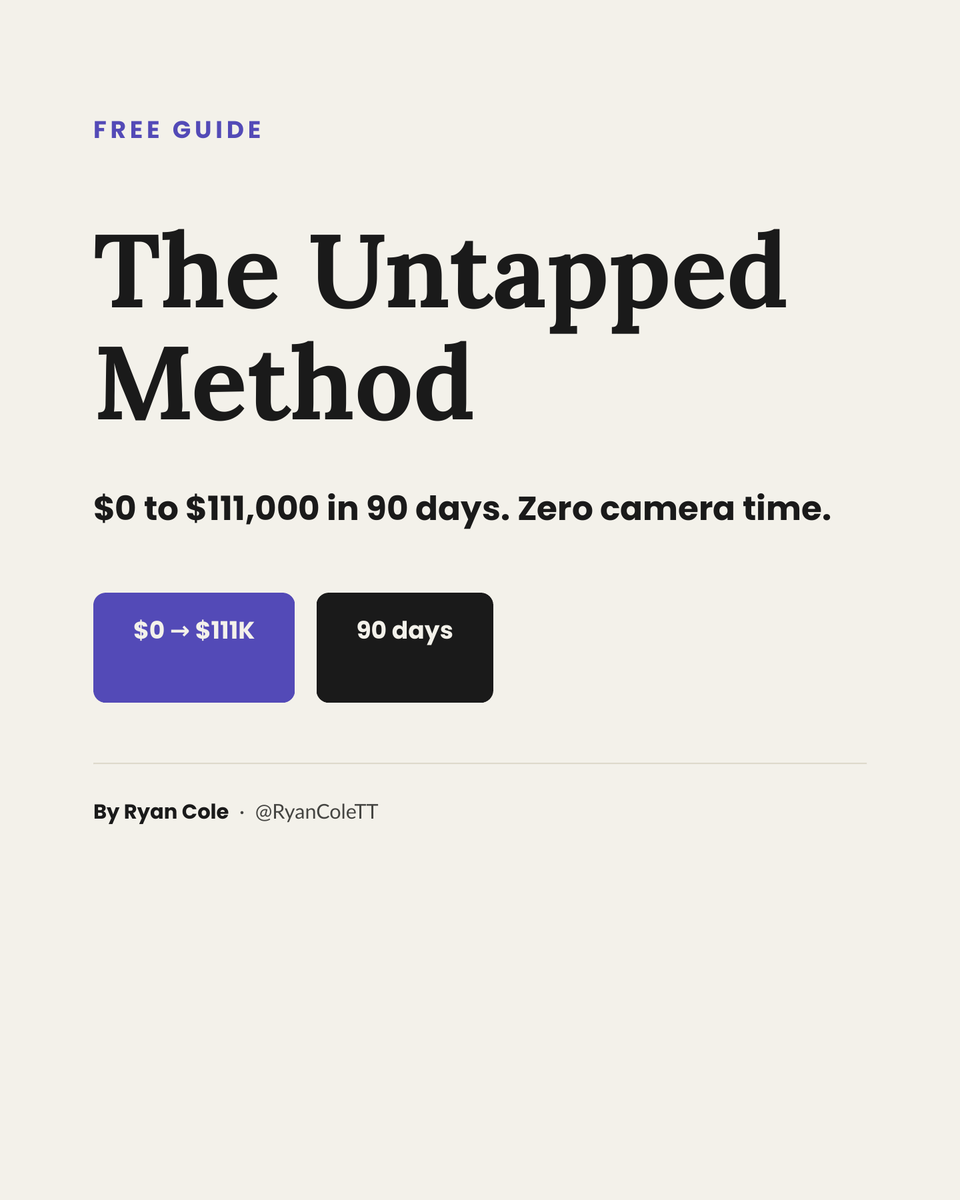 RyanColeTTok's tweet photo. I found a 23-year-old who lost $20,000 across 5 failed businesses,
started TikTok Shop from a dorm room with $2,000,
and hit $800,000 in his first 5 months of 2026 at a 55% profit margin.

And he finally broke down exactly what the structure looks like.

Here's the sequence he used:

Step 1: Eliminated the inventory risk first
He connected Printify. Print-on-demand means the product doesn't get made until the customer pays.
No upfront capital. No warehouse. No units sitting in a room waiting to be wrong.
His $2,000 wasn't spent on stock. It was spent on tools and time.

Step 2: Let affiliates carry the marketing
98.97% of his revenue came from TikTok Shop affiliates posting videos for him.
He never made a single video for this store himself.
In one week: 425 videos posted by affiliates. 24 live streams.
He paid out $30,000 in commissions that week, out of revenue already received, not upfront.

Step 3: Used the platform as the store
No Shopify subscription. No payment processor. No checkout to build.
TikTok handles all of it. Their affiliate center finds creators. Their algorithm pushes products.

But here's what most people skip over in this story:

He posted 50 videos before his first sale.
Almost quit.
Then made $8,000 in the 2 weeks after that first sale came in.
Then lost money on the next four products because he got overconfident and skipped the validation step.

The losses built the product framework he uses now.
The system didn't come from the win. It came from the losses after the win.

I've been watching this type of build long enough to recognize when structure is doing the work.
This one passes every test I've seen.

The framework he uses is in the free guide.
Comment PDF below, and I'll send it to you.