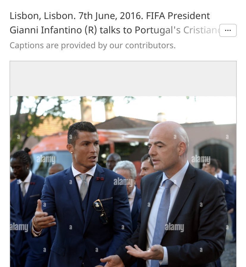 jonahcelona's tweet photo. Can anyone tell me what was Gianni Infantino doing with the Portuguese squad just 3 days before the Euro final? How come we have never heard of it? https://t.co/VCfbV18Vmf