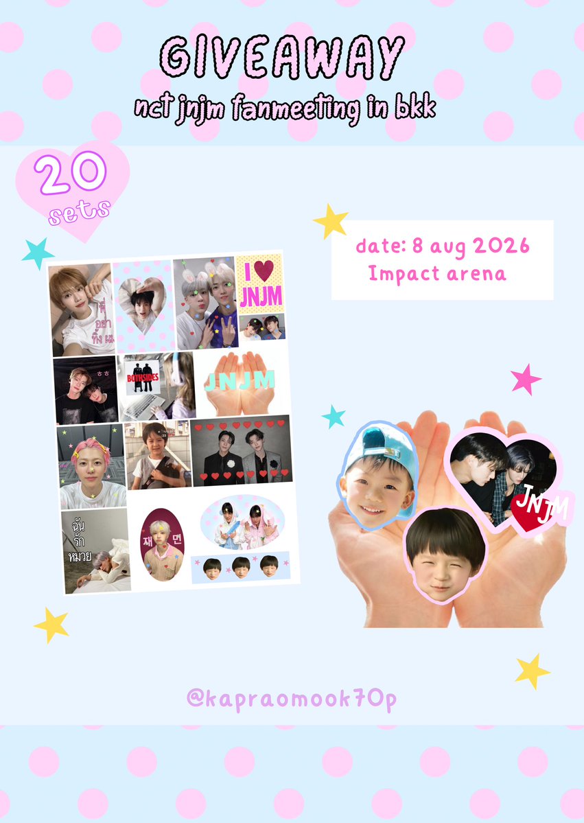 wd1fu9's tweet photo. ❣️pls kindly rt 🐰🐶 

giveaway nct jnjm fanmeeting in bkk

💌 only 20 sets 

location @ impact arena 
date : sat 08 aug 
time : tba 

 rt &amp; show your streaming
   🙇🏻‍♀️dm for exchange🐰🐶 

w/ @Kapraomook70p 
#NCTJNJM_FANMEETING_TOUR
#NCTJNJM_FANMEETING_TOUR_DUALITY https://t.co/9gYBWAEVlR