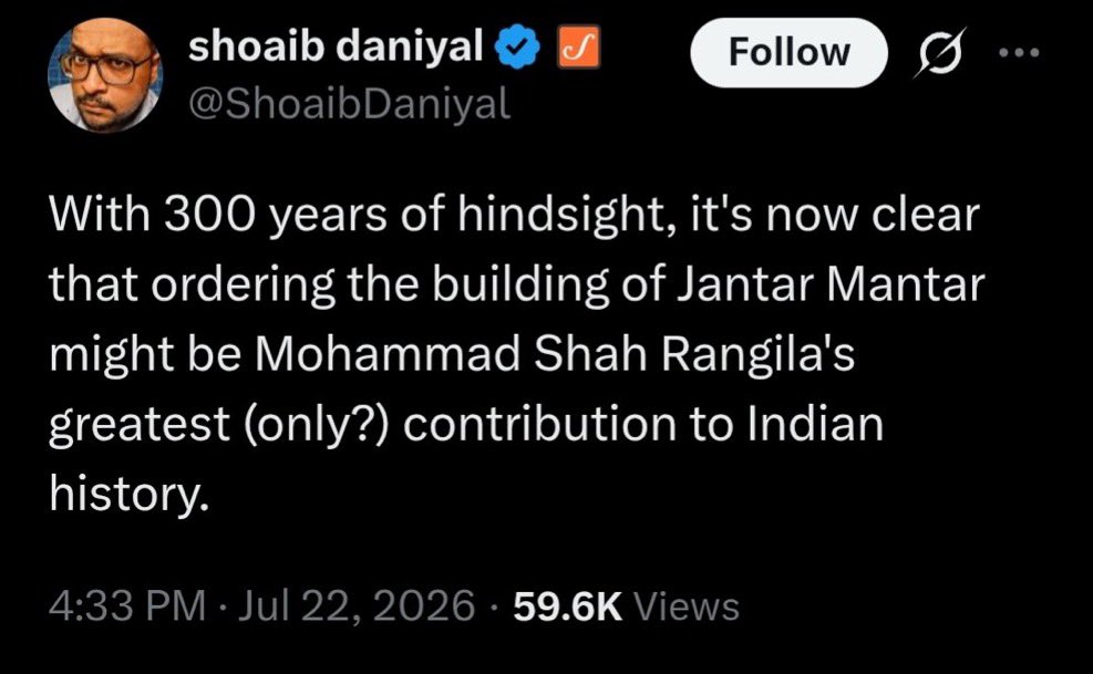 monidipadey's tweet photo. The Jantar Mantar observatories were built by the Rajput king Maharaja Sawai Jai Singh II of Jaipur, between 1724 and 1738. He constructed a total of five observatories in northern India to study space and time.

The Five Locations: 

Delhi: Built in 1724.

Jaipur: Built between 1728 and 1734

Ujjain: Built in 1734.

Kashi/ Banaras : Built in 1737.

Mathura: Built in 1738 (now mostly in ruins).

Where did Rangila come in here?! 

This is how Indian history has been distorted by these people!