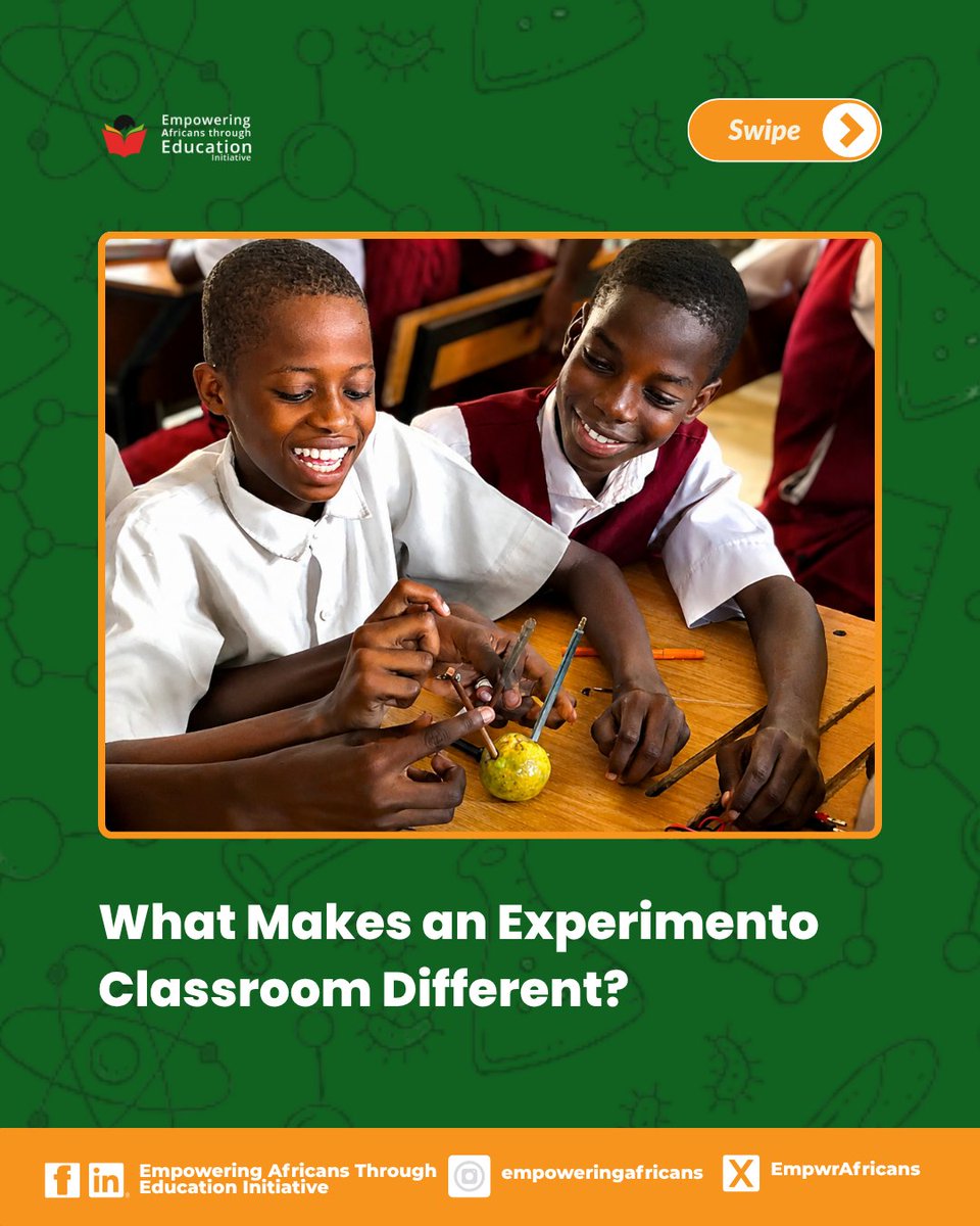 EmpwrAfricans's tweet photo. What makes an #Experimento classroom different?
It's a classroom where curiosity leads the lesson.
#STEMEducation #InquiryBasedLearning #ScienceEducation #BeMINT https://t.co/69prrpMkz7