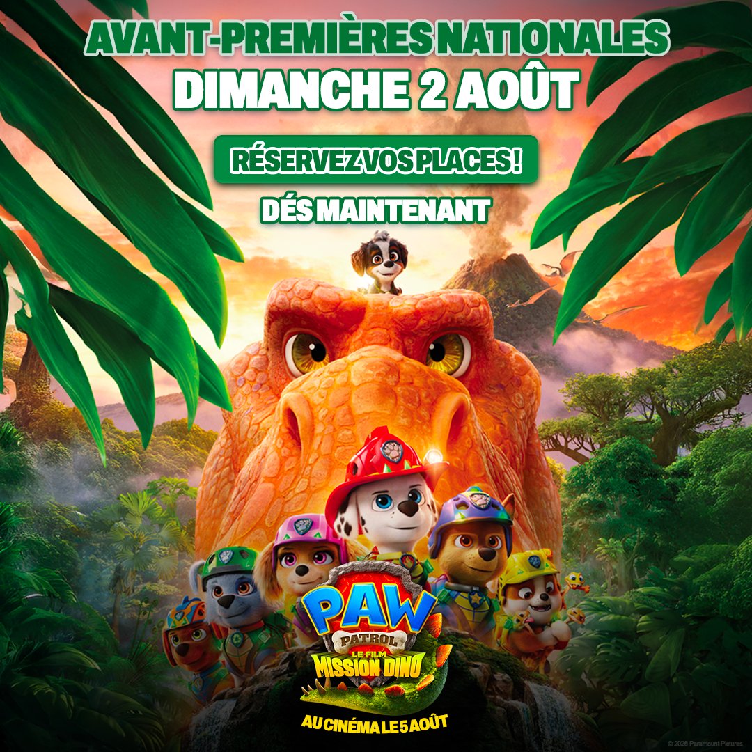 paramountfr's tweet photo. Marcus et toute la bande vous attendent aux avant-premières nationales #LaPatPatrouilleLeFilm ! 🍿🐶🦖
La Pat' Patrouille - Le Film : Mission Dino au cinéma le 5 août.
🎫 https://t.co/PjSJF6Z7YH https://t.co/p81cKw87TZ