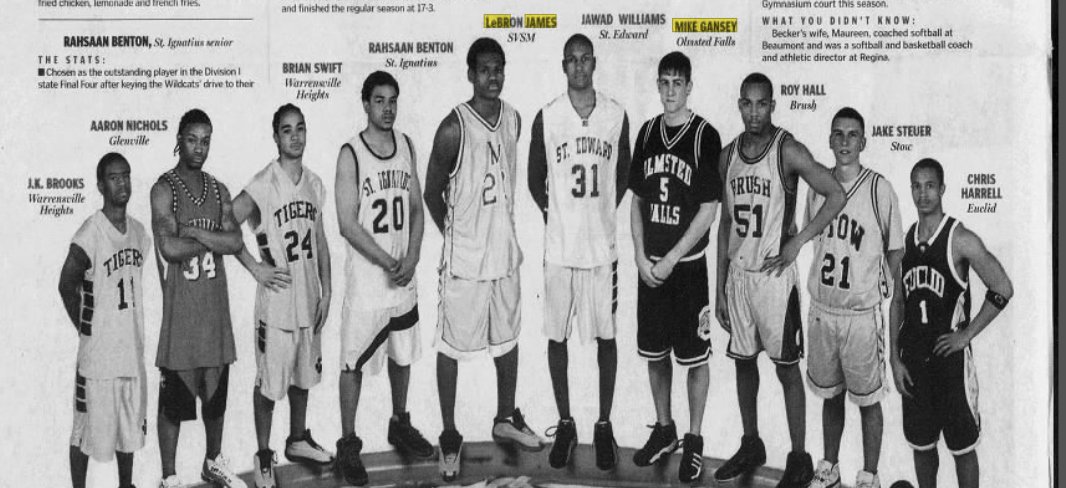 MikeVorkunov's tweet photo. What a full circle moment for new 76ers president Mike Gansey and LeBron James. 

Two Ohio high school basketball legends who now reunite in Philly. Gansey and LeBron were HS stars at the same time, though they never played each other. 

Cleveland Plain Dealer, Apr 17, 2001: https://t.co/0CLENxjVUa