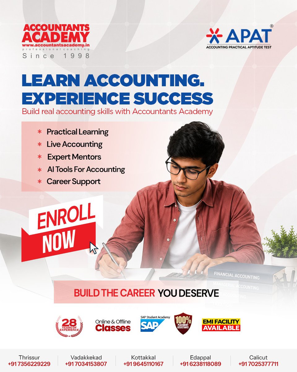AccountantsAcdy's tweet photo. Success begins with practical learning. Join Accountants Academy to gain real-world accounting skills, expert mentorship, AI-powered training, and career-focused guidance that prepares you for a successful future. Enroll today!
#AccountantsAcademy #CAStudents #FutureAccountants https://t.co/FI2vkD5rTx