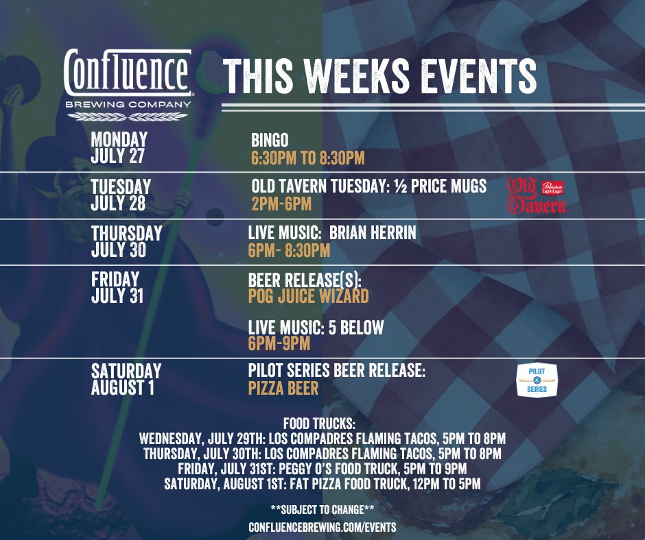 ConfluenceBrew's tweet photo. We're closing out the month with a bunch of events in the taproom! 🍺 https://t.co/CBk5JmII0I