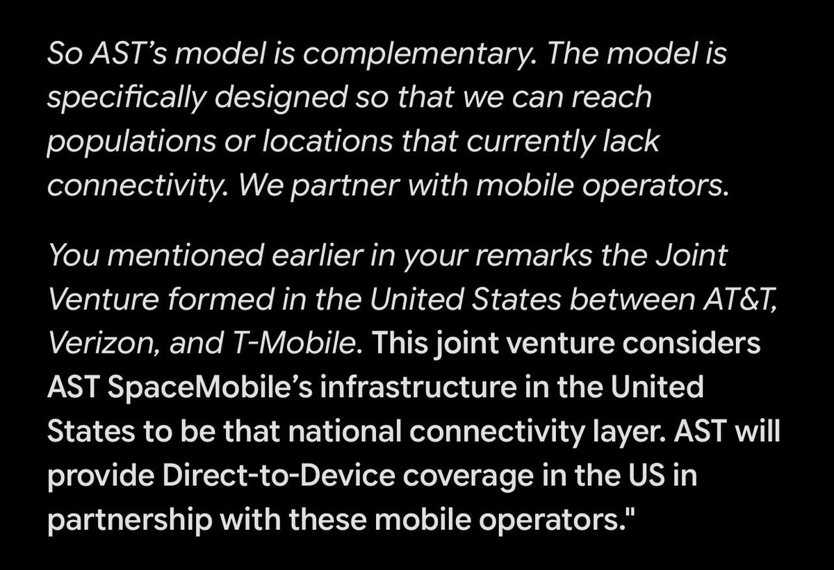 The_SPACTATOR's tweet photo. $ASTS: AST SpaceMobile’s Rodrigo Gebrim spoke at Painel Telebrasil Summit 2026 confirming AST SpaceMobile’s involvement in the JV between Verizon, AT&amp;T &amp; T-Mobile. 

“AST will provide Direct-to-Device coverage in the US in partnership with these mobile operators.” https://t.co/Xe4TdsBvmR