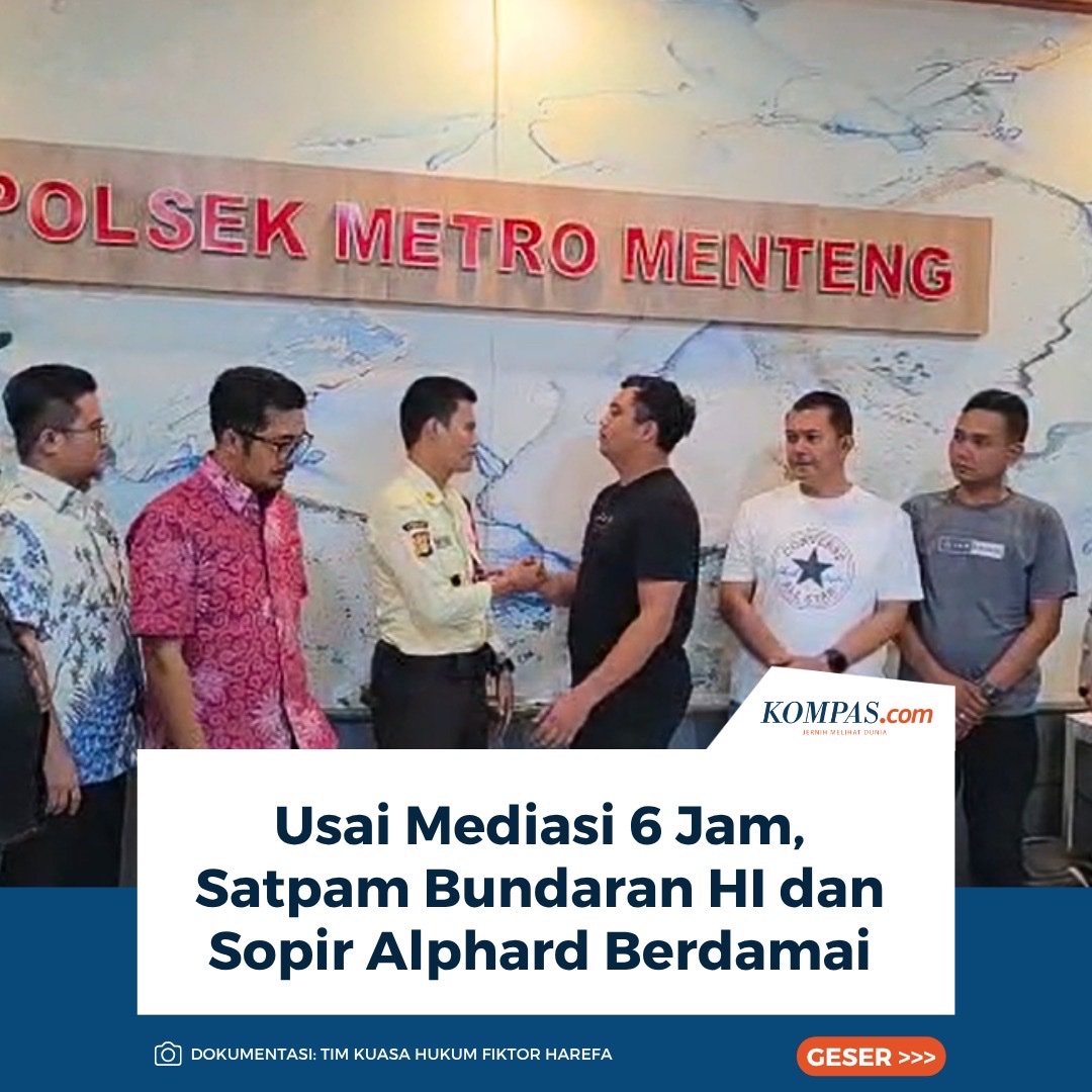 kompascom's tweet photo. Usai Mediasi 6 Jam, Satpam Bundaran HI dan Sopir Alphard Berdamai

Baca di: https://t.co/RlWDgyTChG https://t.co/1cstlNXZoG