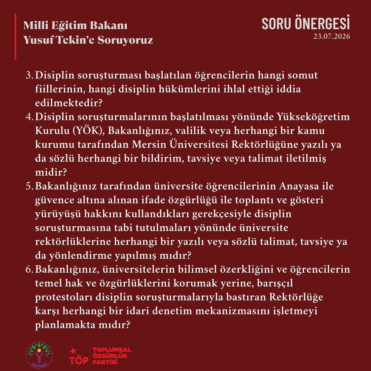 PerihanKoca's tweet photo. ⭕️NATO Protestosuna Katıldıkları İçin Haklarında Soruşturma Açılan Mersin Üniversitesi Öğrencilerini ve 

⭕️Mersin’deki NATO Eylemleri Sonrasında Gözaltında İşkenceyeyi TBMM gündemine taşıdım.

#nato #mersi̇n #mersinüniversitesi https://t.co/gBoWsaPko8