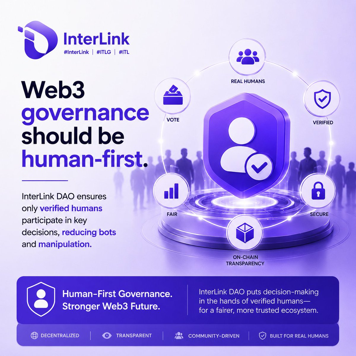 emulubo's tweet photo. Web3 governance should be human-first. InterLink DAO ensures only verified humans participate in key decisions, reducing bots and manipulation. #INTERLINK #ITLG #ITL #ITLX https://t.co/c5FS4HSHBq