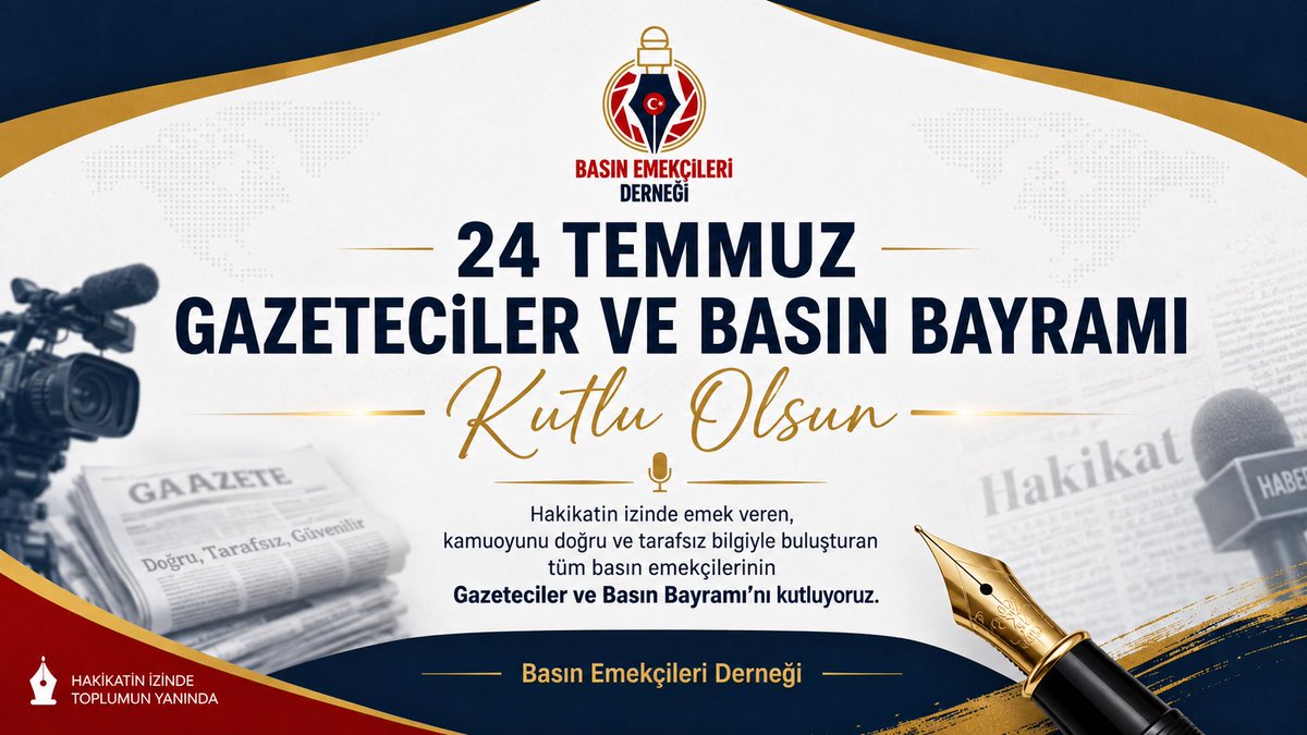 basinemekcileri's tweet photo. Hakikatin peşinde, kamuoyunun doğru ve tarafsız haber alma hakkı için büyük bir özveriyle çalışan tüm meslektaşlarımızın 24 Temmuz Gazeteciler ve Basın Bayramı’nı kutluyoruz. Özgür, ilkeli ve güçlü bir basın için dayanışmayla çalışmaya devam edeceğiz.

Basın Emekçileri Derneği https://t.co/qNRABN8mYO