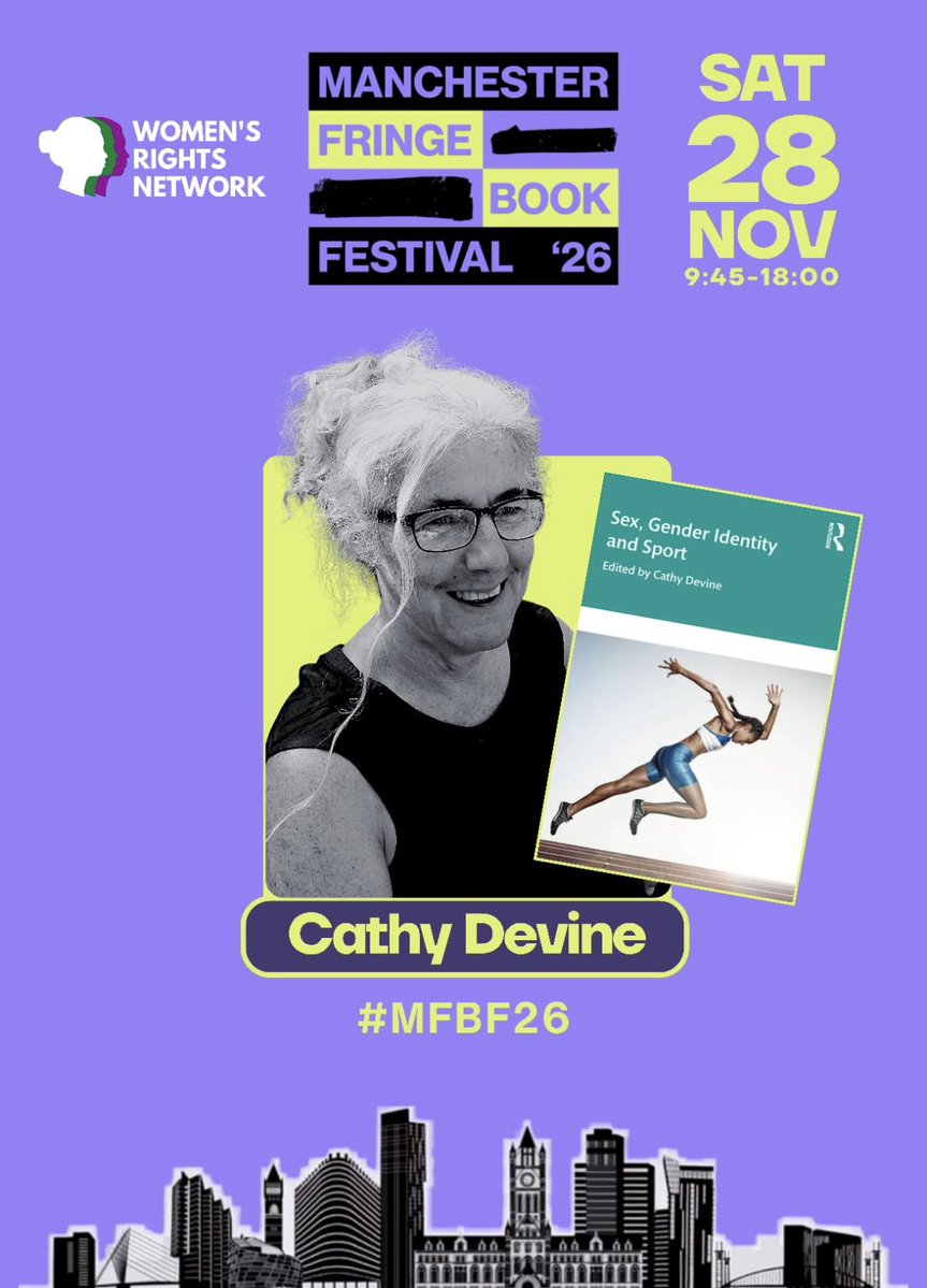 WRN_Manchester's tweet photo. Never say that Manchester Fringe Book Festival isn’t topical! 

Come along and hear Cathy Devine discussing ‘Sex, Gender Identity and Sport’

Early Bird tickets on sale next week.
#MFBF26 https://t.co/EuzUJa5Pv1