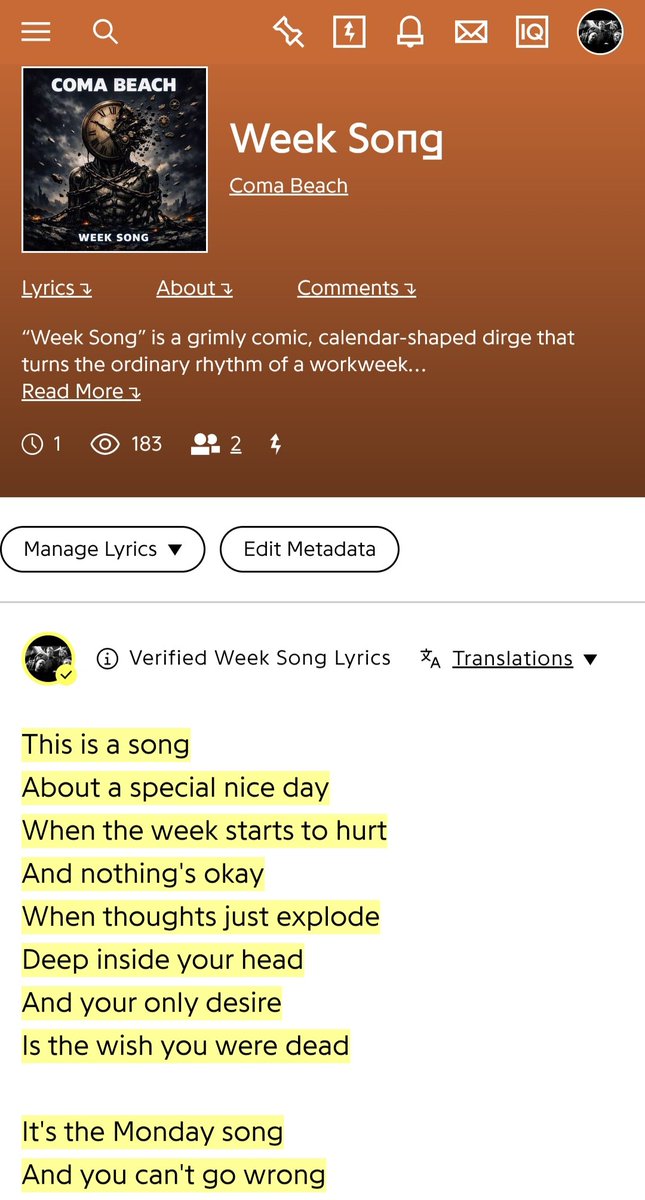 ComaBeach42's tweet photo. "A calendar of despair, where each day of the week becomes another stage in the antihero’s torment."

https://t.co/HKMf6o1i3K

#punkrock #alternativerock #weeksong #thescapegoatsagony #waitingforgodot https://t.co/jtF8VgP1sl