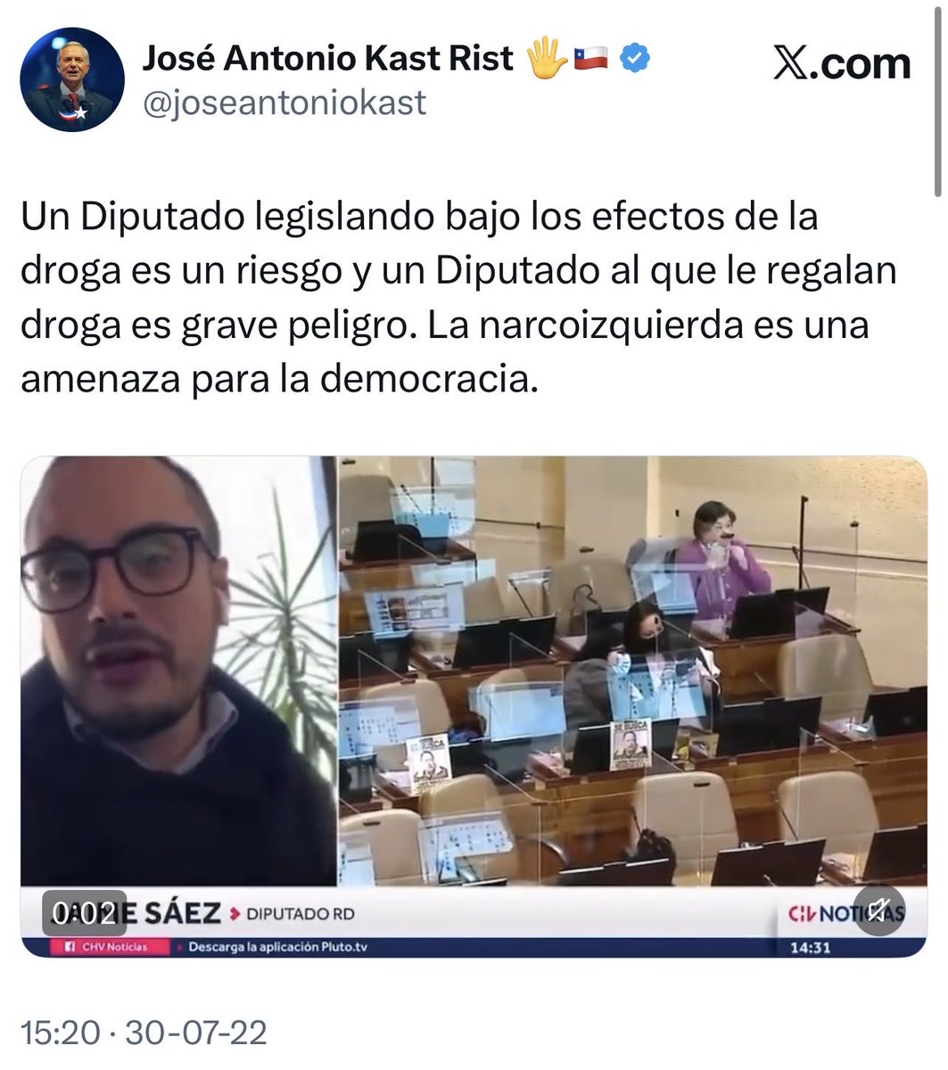 santozallegro's tweet photo. Del recuerdo;
En el año 2022 José Antonio Kast se refería a la oposición como la “narcoizquierda”.
Hoy que es presidente, las autoridades que él mismo designó resultaron ser drogadictos. https://t.co/XEnYIz7P8I