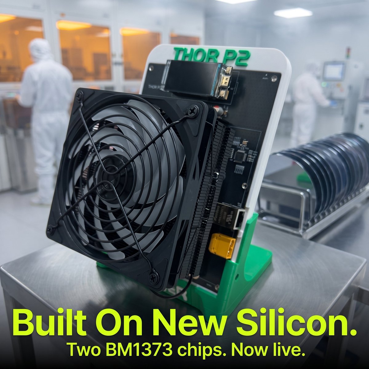 Heliumdeploy's tweet photo. Hammer Thor P2 just dropped! 
Only 50 available 
✅Powered by 2× BM1373 chips 
✅10 TH/s at just ~166W 
✅Runs on Thor OS  
✅PSU included, WiFi + ethernet
https://t.co/TK56EkMKKG https://t.co/ondDvfulP3