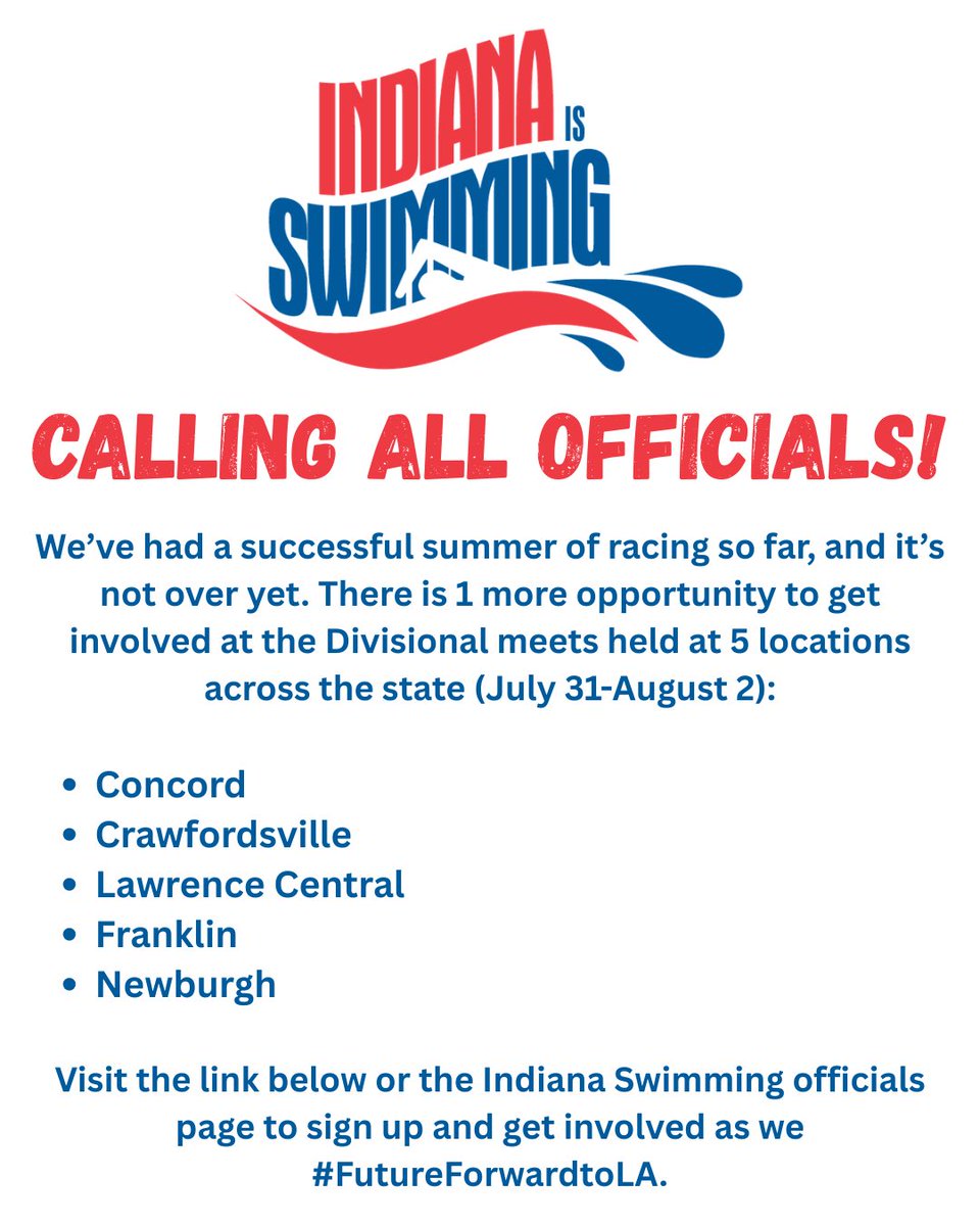 INSwimming's tweet photo. Officials needed! Sign up at the link below:

https://t.co/atVemoeEXz https://t.co/GQdWwIsLJR