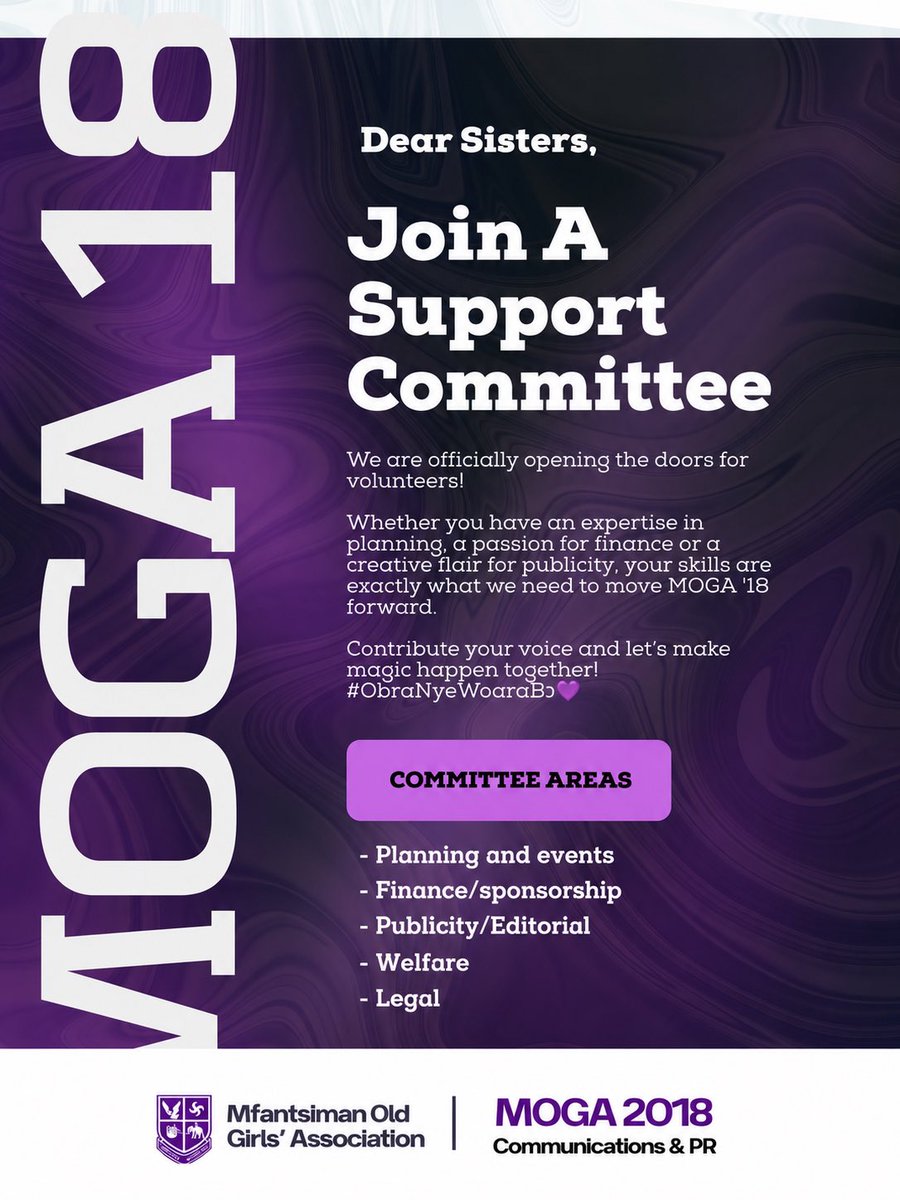 Official_Moga18's tweet photo. MOGA ‘18 is opening its Support Committees, and we’re inviting passionate sisters to be part of the journey. Whether your strength is planning, finance, publicity, welfare, or administration, there’s a place for you. https://t.co/caAvPuDvwt