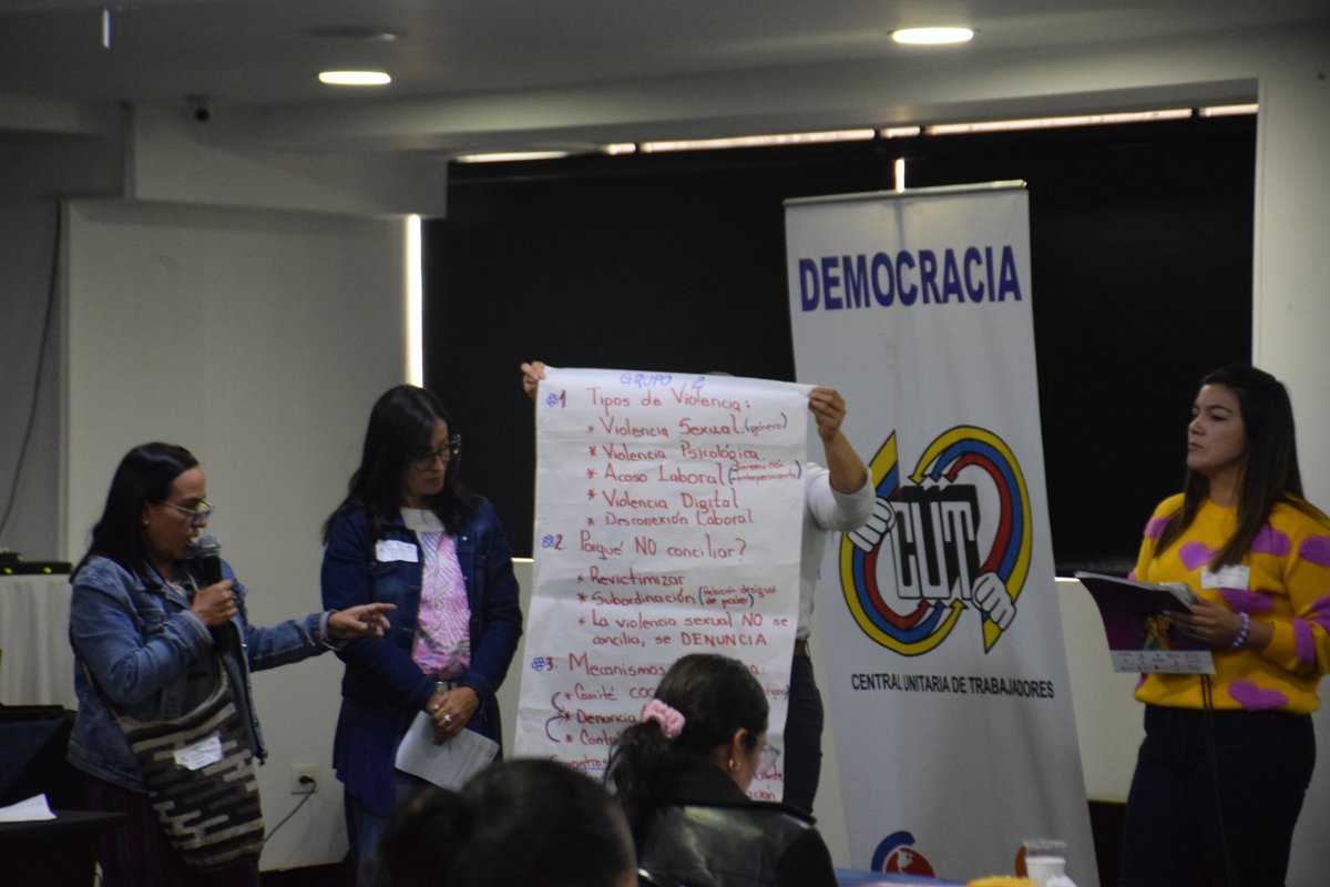 cutcolombia's tweet photo. En el segundo día del seminario "Frente a la violencia y el acoso: justicia de género y derechos humanos laborales en Colombia", la CUT fortalece las herramientas para prevenir, atender y erradicar las violencias basadas en género en el mundo del trabajo. Construir espacios laborales seguros y libres de violencia es una tarea colectiva.

 @ccoocatalunya
 #Convenio190 #JusticiaDeGénero #CUTColombia