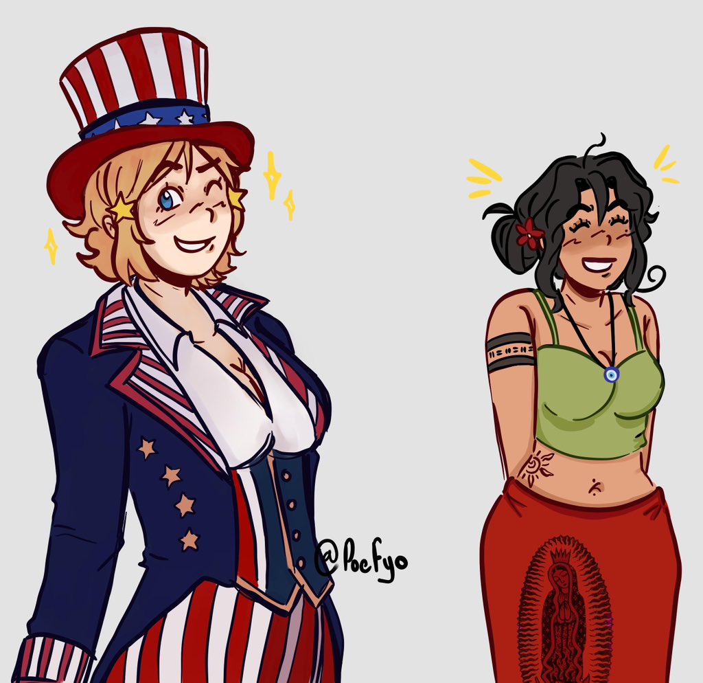 Poefyo's tweet photo. ¿Yuri Usamex? Ah puede ser… tenía esto sin terminar y como no quería simplemente abandonarlo le puse color heh el nombre que le pondría a mi Nyo Mexico sería Rosa María para que Amelia la joda diciéndole “Rose Mary”
#hetalia #aph #countryhumans #mexico #americaaph #usamex https://t.co/X5rMMbl9uF