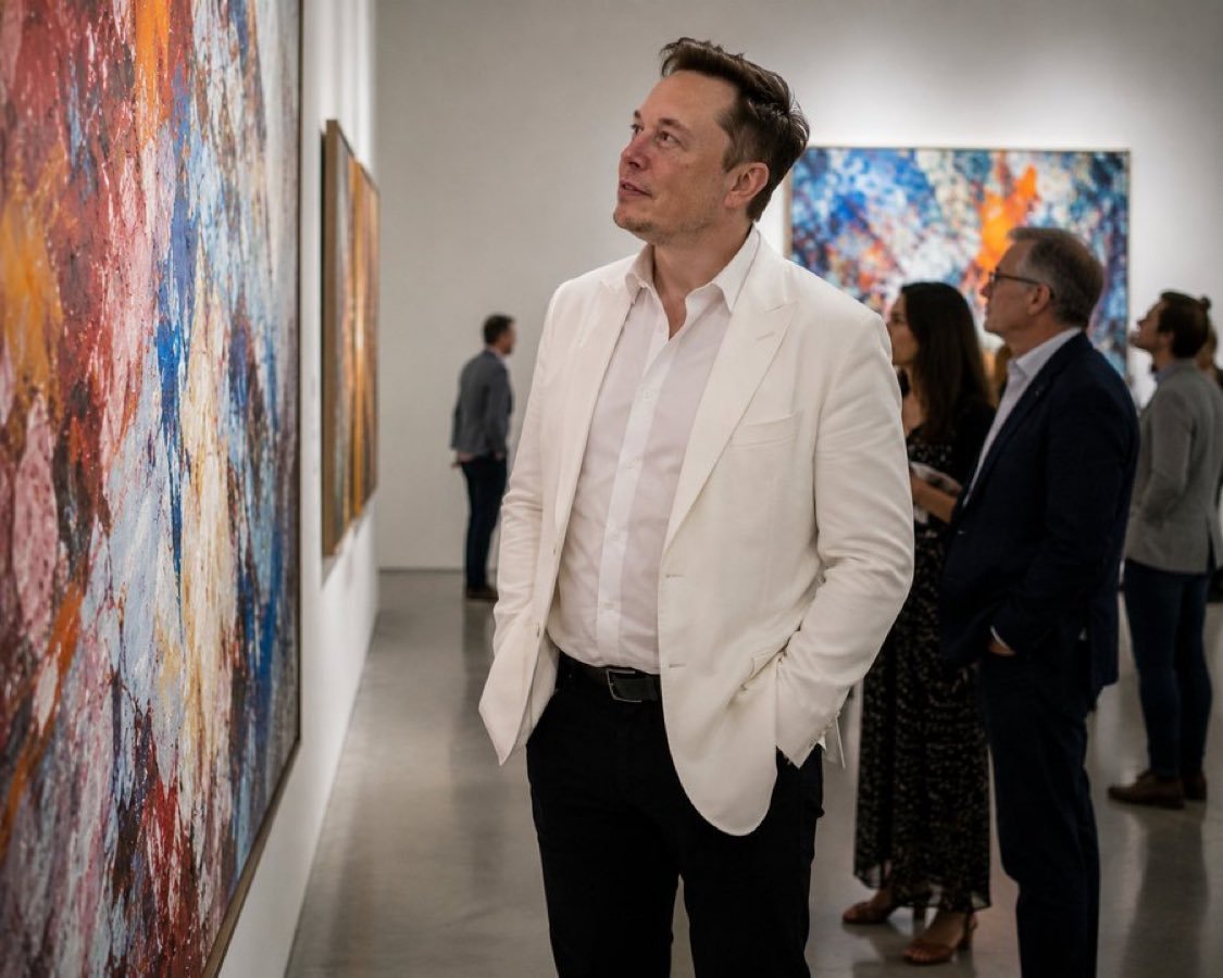 MuskScopeNow's tweet photo. If Elon Musk hosted an art exhibition, would you attend?

A. Absolutely 
B. Sounds Interesting 
C. Maybe 
D. Not Interested https://t.co/jKzNbvrSgX