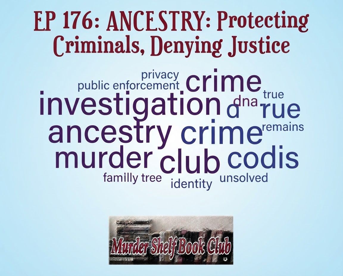 shelf_club's tweet photo. Ep 176: You won't believe it; Who would act to prevent cold cases from being solved? Listen & find out!
https://t.co/P5vFzt9qas #podcast
#truecrimelovers #investigations #bookclub #newepisode #Namus #coldcases #ListenNow #CODIS #ancestryban #crimecon2027 #familytree #forensics