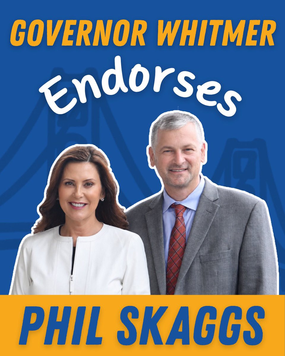 philipskaggs's tweet photo. 📣 Governor Gretchen Whitmer Endorses Phil Skaggs for State Senate! 📣

"I’ve worked alongside Phil, and he’s a proven leader for West Michigan. Phil fights like hell for our values and builds bridges to deliver real results for people. I’m proud to endorse Phil Skaggs for State Senate because he’ll fight every day for our students, our fundamental rights, and an economy that works for everyone." -- Governor @gretchenwhitmer 

Thank you, Governor. It's an honor to earn your support!