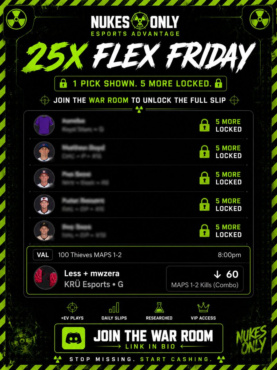 NukesOnlyVIP's tweet photo. 🚨 25X FLEX FRIDAY IS LIVE.☢️

One play is free. The rest of the bag stays in the War Room.👀

Get the full slip before the lines move.

🔗 Join VIP: https://t.co/SqWKjVUgOU https://t.co/FKonjDy1Cb