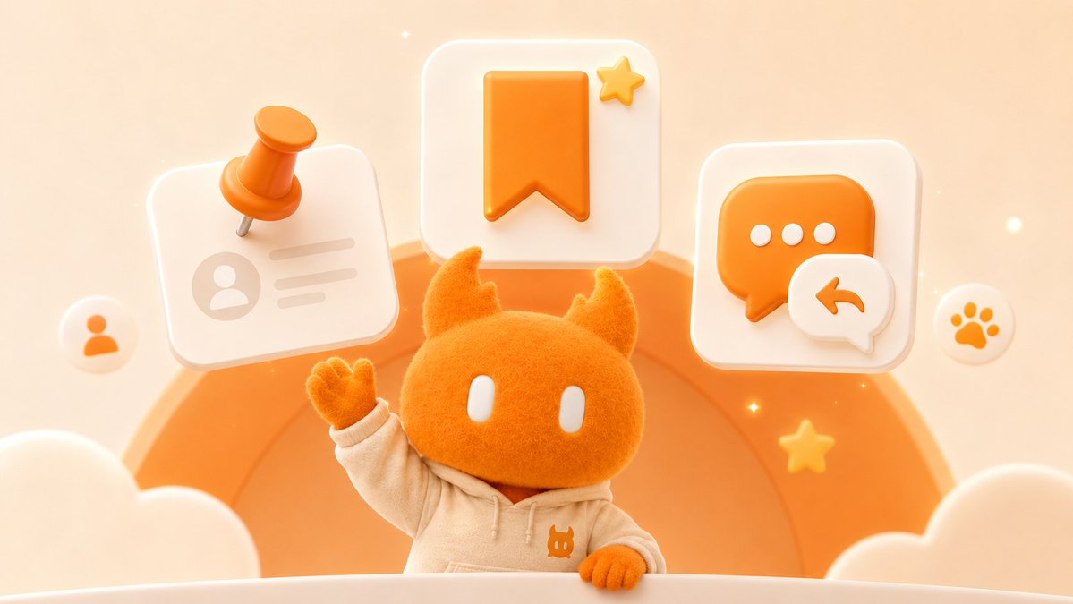 clawchatglobal's tweet photo. 📢 Meow Update is Live 🐾⚡️

We’ve upgraded how you manage content and interact with your community:

⭐️ Save for Later
Bookmark your favorite Meow posts and find them anytime.

📌 Pin Your Best
Showcase your top posts by pinning them to your Meow profile.

💬 Better Conversations
Reply directly to shared post cards in DMs and group chats.

Keep building. Keep connecting. 🟧