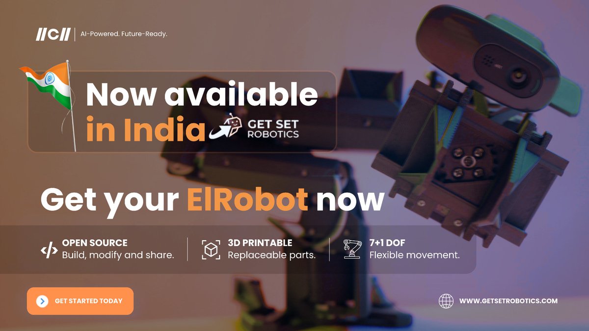 norma_core_dev's tweet photo. 🇮🇳 India, it’s official! 🚀

ElRobot kits are now available for purchase through our partner, @Get_SetRobotics 

Ready to start building? Get your hands on an open-source robot kit and bring your ideas to life today! 🦾

👉 Order yours here: https://t.co/MNOJZ2ilSK https://t.co/pE5hdpqfb9