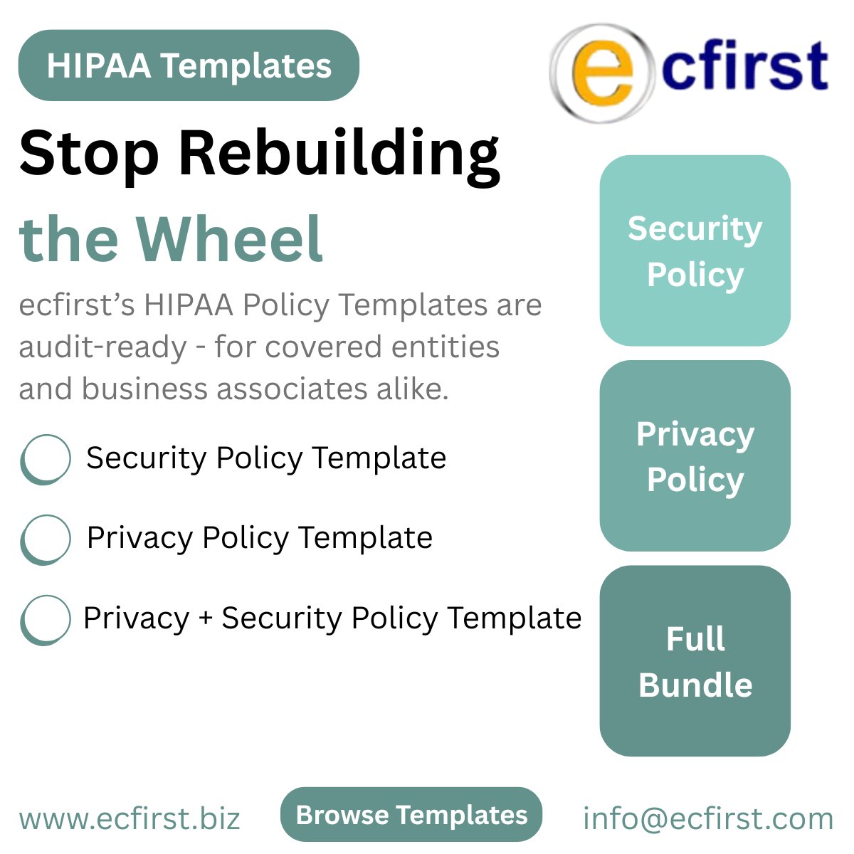 ecfirst's tweet photo. Don't write your HIPAA policies from scratch.

@ecfirst's professionally developed HIPAA Privacy &amp; Security Policy Templates are audit-ready and available now — for covered entities AND business associates.

🔗 https://t.co/oVfgrCIIhr → Templates

#HIPAA #PolicyTemplates https://t.co/XsC64H0NYy