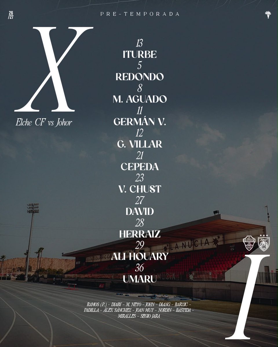 DeportesCOPEelx's tweet photo. YA tenemos ONCE del Elche CF:

✅ Iturbe, Redondo y Umaru TITULARES.

❌ Dituro y Bigas, ausencias en la  convocatoria frente al Johor. https://t.co/rWo8sEpiMr