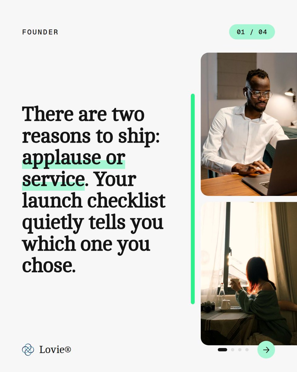 sahin's tweet photo. There are two reasons to ship: applause or service. Your launch checklist quietly tells you which one you chose.

Save this for later

Follow @sahinboydas for more.

#FounderMindset #FutureOfWork https://t.co/AWMCoojYmN