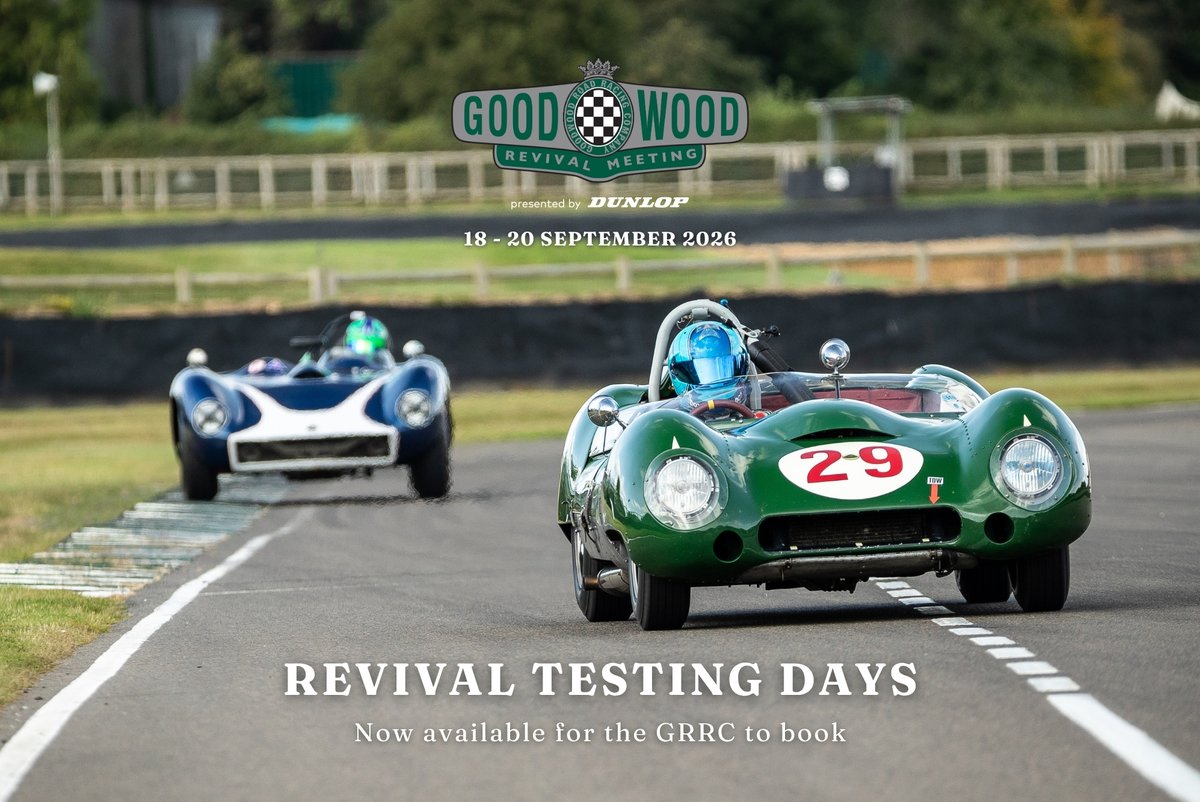 goodwoodrevival's tweet photo. Gain exclusive access to the build-up to #GoodwoodRevival presented by Dunlop. Get a first taste of the action as iconic cars and legendary drivers take to the track at Revival Testing Days. Join the #GRRCFellowship to unlock access. https://t.co/qVY6td0pDQ https://t.co/63KgbDVc8k