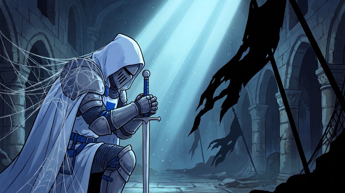 KnightsOnBase's tweet photo. One knight refused the ending. He swore to stand until it spoke again. 

Centuries passed through him like weather. 

He is still standing. ✅ https://t.co/cZIw2F8YOX