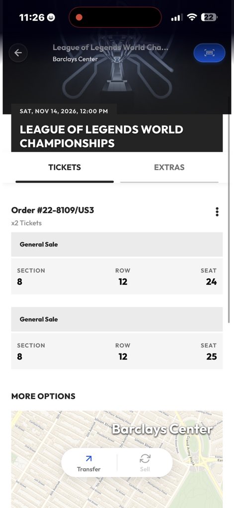 9cers_22p's tweet photo. I wts 2x Extra Tickets for League of Legends at Barclays Center, Brooklyn, Nov 14

Section 8, Row 12 

My partner was also lucky with another two so I #wts this 2x with me $150 each

Asking for original price and I can transfer rn !!
#leaugueoflegends #worlds2026  #ticketmaster https://t.co/GamovyMS6U