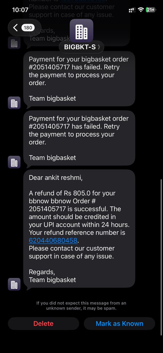 badgalarr's tweet photo. @bigbasket_com I had ordered twice a steam iron from your app and I paid for it and later on the payment was cancelled but amount was deducted from my account 

I was given a message that the amount of 1610 will be refunded within 24 hours and it has not been refunded https://t.co/wWZmfLq5Nq