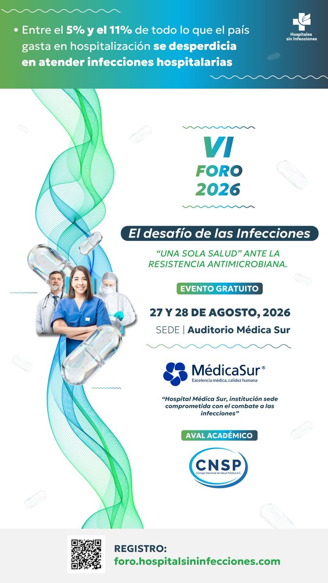 hsininfecciones's tweet photo. Atenta invitación a todos los que día a día toman decisiones en sus hospitales: médicos, residentes, enfermeras, ingenieros biomédicos, anestesiólogos, químicos, farmacéuticos...

FORO GRATUITO en @medicasur 
27 y 28 de agosto.
Registro aquí: https://t.co/XFfiNrf74c🩵 https://t.co/ImvQ4wcRGt