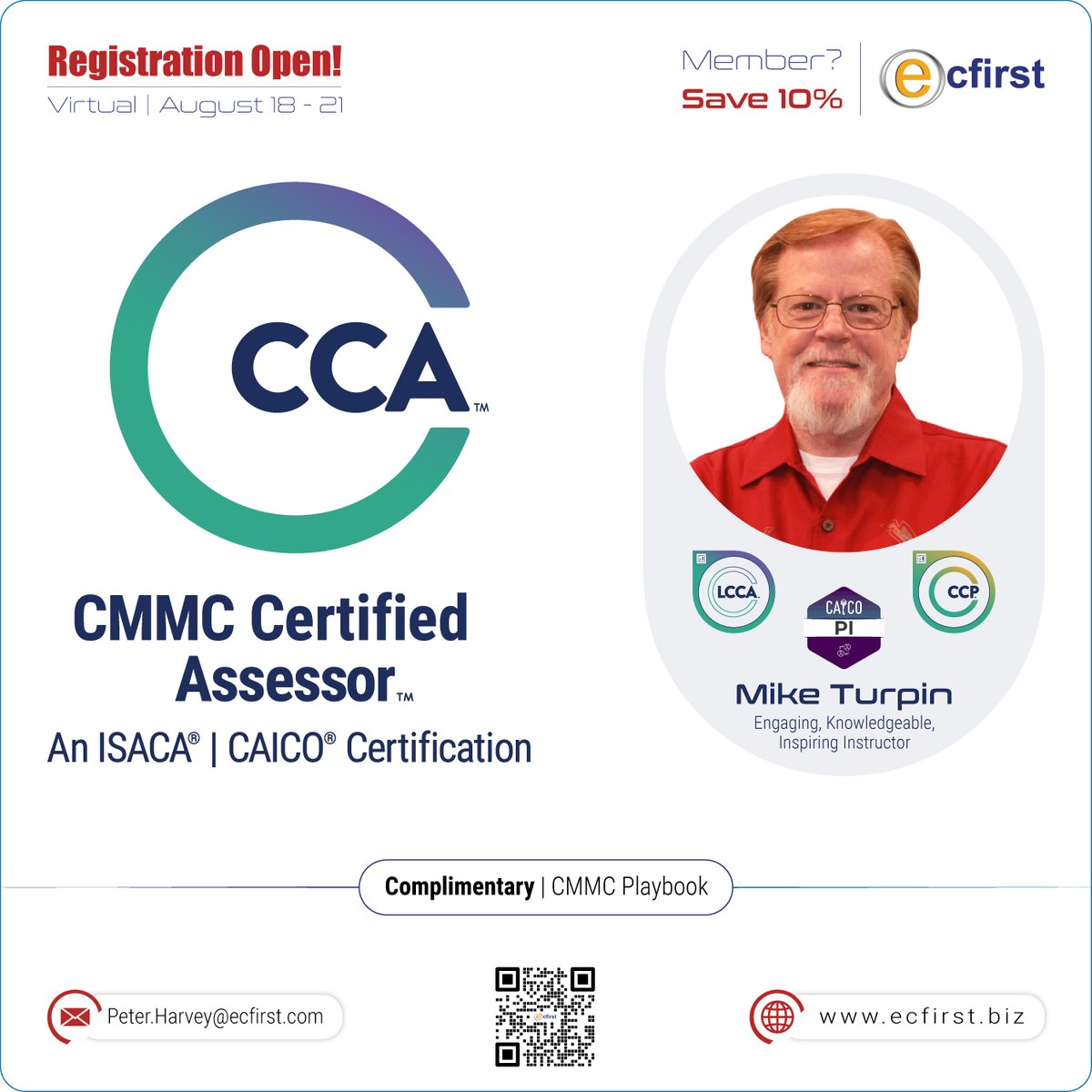 ecfirst's tweet photo. Ready to support organizations through CMMC assessments? Join ecfirst’s CCA Class, Aug. 18–21.

https://t.co/W2azX6SK9W

#CMMCCompliance #CyberTraining https://t.co/piGoy4btLc