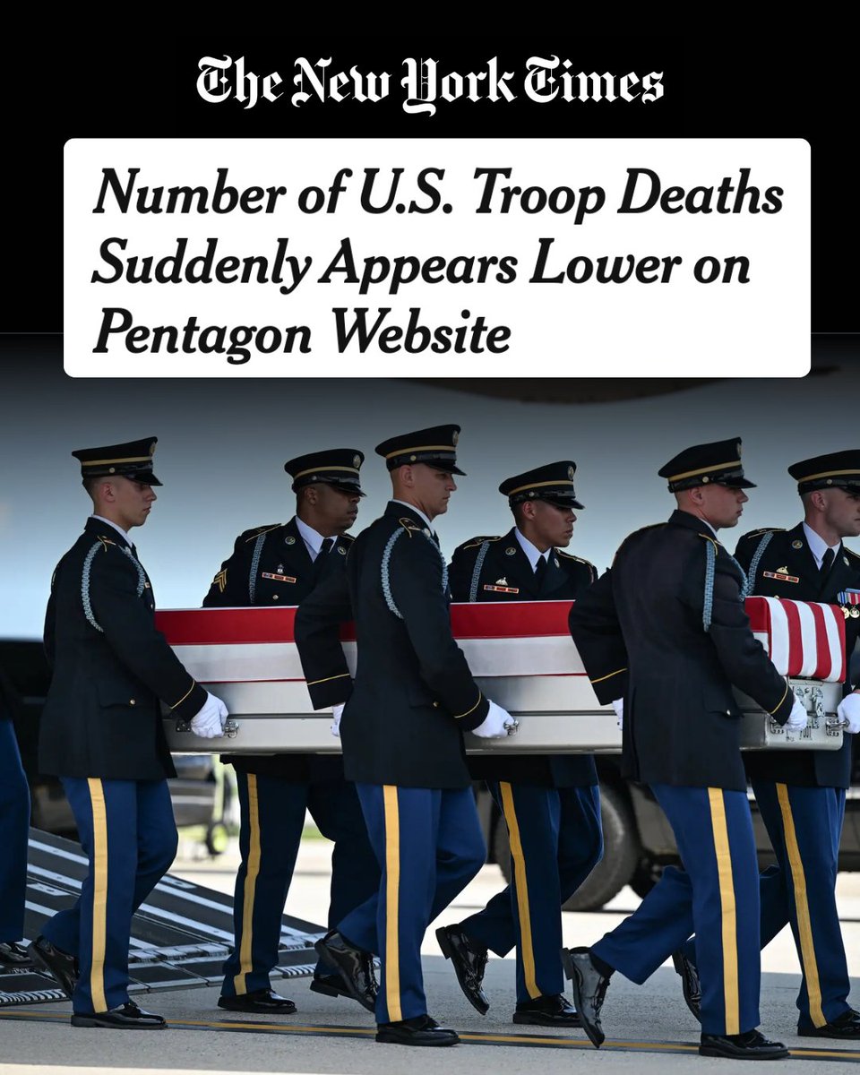 SenGillibrand's tweet photo. Scrubbing fallen service members from official records to hide the true cost of the war in Iran is a disgraceful betrayal of our troops. This administration’s attempt to erase their sacrifice for political cover will not stand. https://t.co/LfKWxS7a3e
