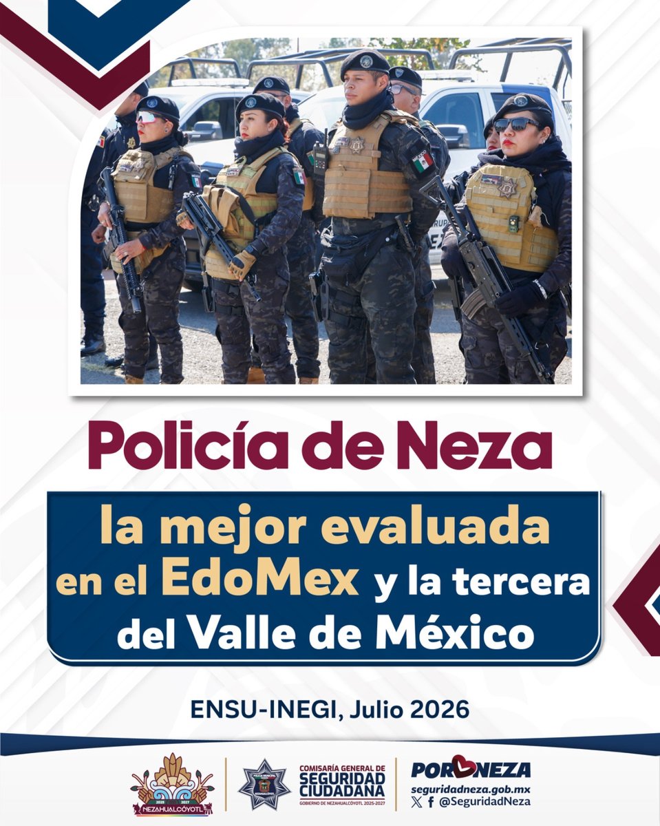 GobNeza's tweet photo. #Seguridad 🛡️ | Nuestra #Policía 👮🏻‍♀️👮🏻‍♂️ vuelve a ser evaluada como la mejor del #EdoMéx y la tercera del Valle de México, reflejo del esfuerzo permanente por brindar mayor seguridad para las y los ciudadanos y fortalecer cada área que esto implica.

#PorAmorANeza ❤️ https://t.co/TRuGrfYYIw