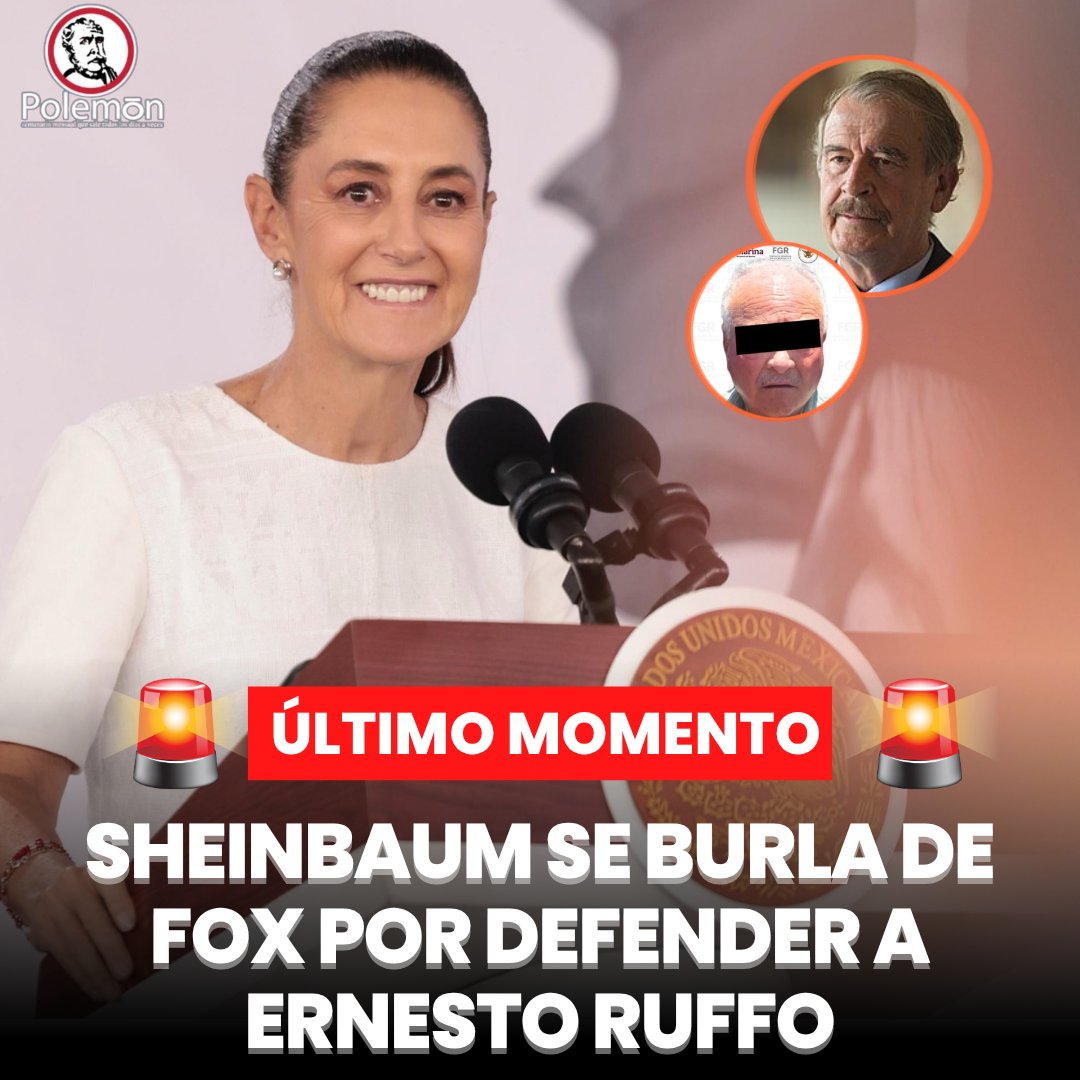revistapolemon's tweet photo. 🚨#ÚLTIMOMOMENTO | La Presidenta @Claudiashein se burló del expresidente @VicenteFoxQue por asegurar que "metía las manos y hasta las botas al fuego" por el panista Ernesto Ruffo, acusado de huachicol fiscal.

"A ver si no se quema", dijo Sheinbaum en tono burlesco.

Y es que aclaró que las investigaciones sobre la red de contrabando de combustible han durado un año debido a que se trata de un entramado más grande.

"No se trata únicamente de un número de ferrotanques y nada más (...) hay muchos otros, relacionados con esta empresa que también lo hicieron (...) y después cómo se almacenaba este combustible y como se distribuía a las gasolineras", explicó.

La Presidenta dejó claro que en ese sentido la investigación se extiende a muchos más empresarios que integran la red de huachicol fiscal.