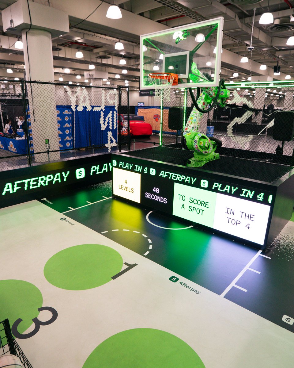 MadeFirstTn's tweet photo. Our build for Afterpay's "Play in 4" experience at Fanatics Fest 2026,  based around a dynamically moving hoop on a robotic arm

Client &amp; design: Acronym 
Fabrication: MadeFirst

#experientialdesign #fanaticsfest #roboticarm #integratedtechnology #customfabrication https://t.co/q5JA1zoNU9