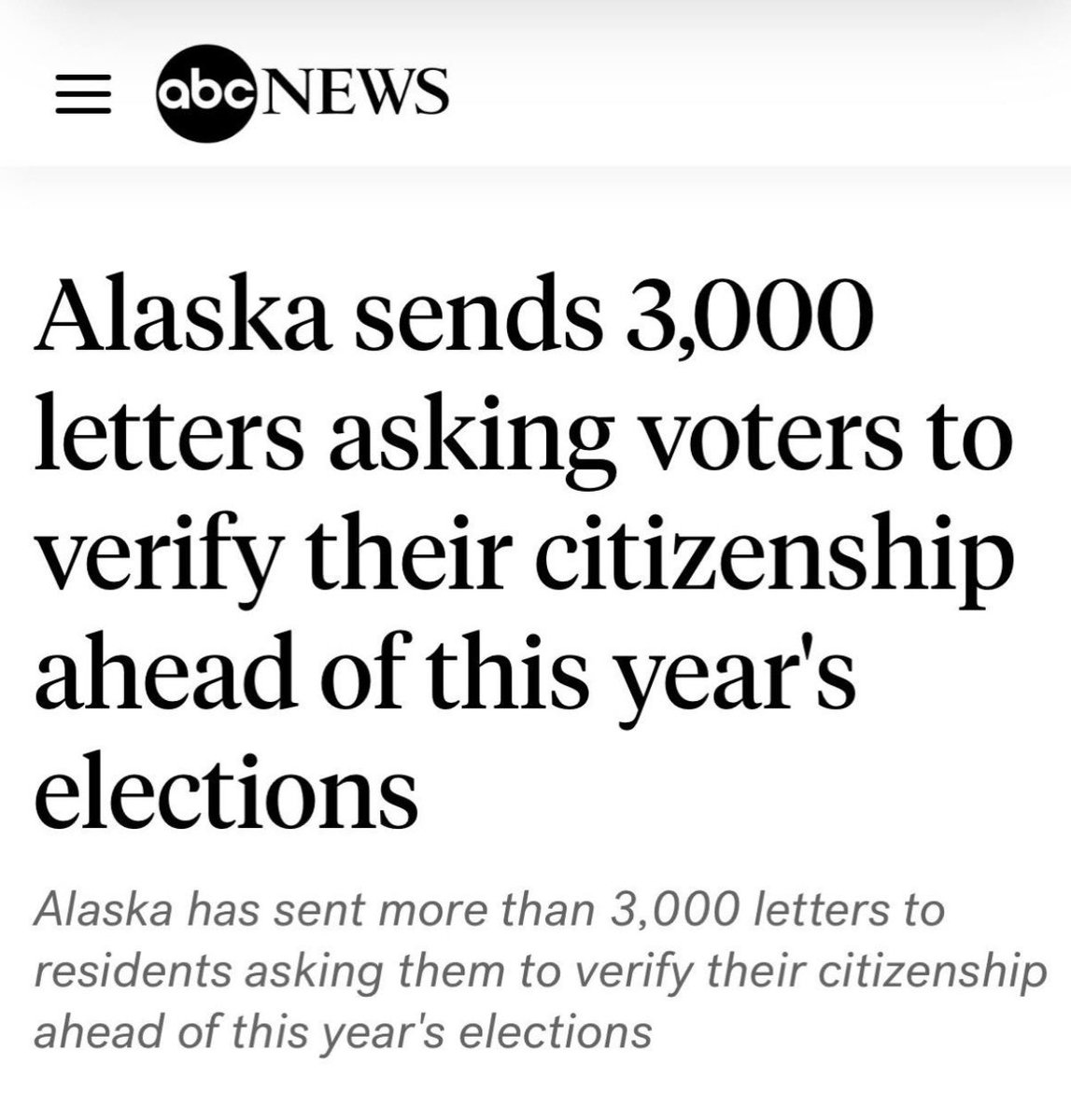 bennyjohnson's tweet photo. WOW: After New Jersey Found THOUSANDS of Non Citizens on their Voter Rolls, Alaska Can Not Verify The Citizenship of 3,000 Voters

Top state elections officials say this number is unusually high.

The State’s Senator Lisa Murkowski still REFUSES to support the SAVE America Act https://t.co/BnfhdkTNWX
