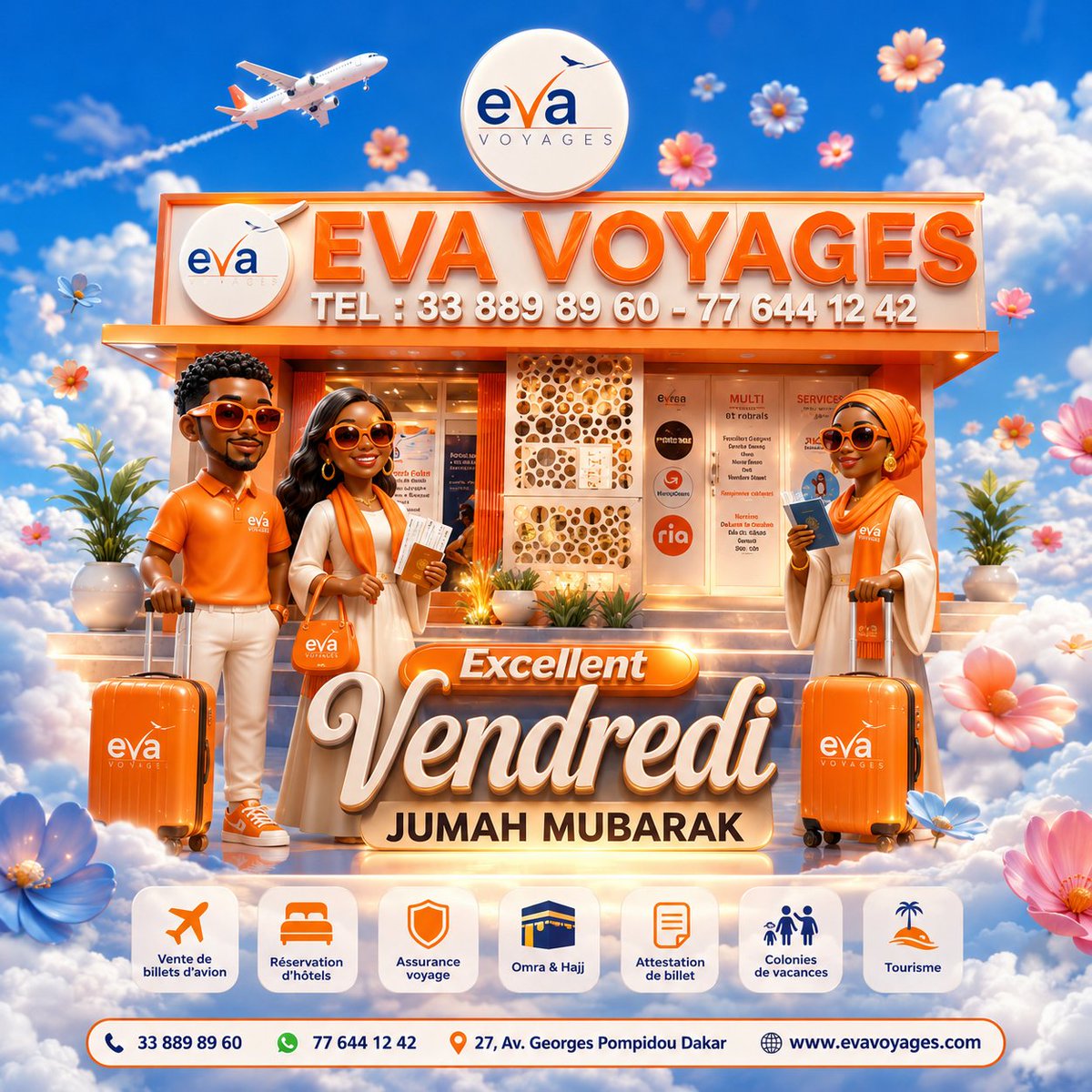 evavoyagesn's tweet photo. 🕋 JUMAH MUBARAK 🕌 
✅️ C’est officiel maintenant, EVAVOYAGES vous organise la Oumrah GAMOU et GAMOUWAT, comme si vous faites le Hajj à la Mecque ✈️ Contactez-nous pour plus d'informations📞77 168 93 93 ou 33 889 89 60 
#jumah #mubarak #hajj #makkah #umrah https://t.co/2Y80RpJmin