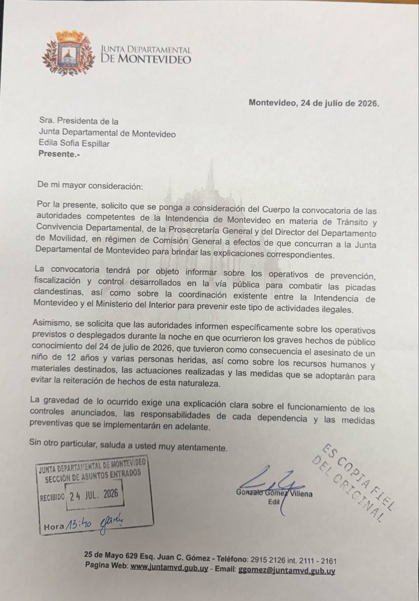 GonzaloGomez03's tweet photo. En virtud de los hechos de la madrugada de hoy en el Parque Rodó que derivaron en el fallecimiento de un niño de 12 años en picadas clandestinas llamaremos a sala a las autoridades de la Intendencia de Montevideo para que den explicaciones de los operativos de prevención, disuasión y fiscalización en la vía pública. 
No se puede mirar para el costado y luego pretender justificarse.
 ¡Tendrán que hacerse cargo!