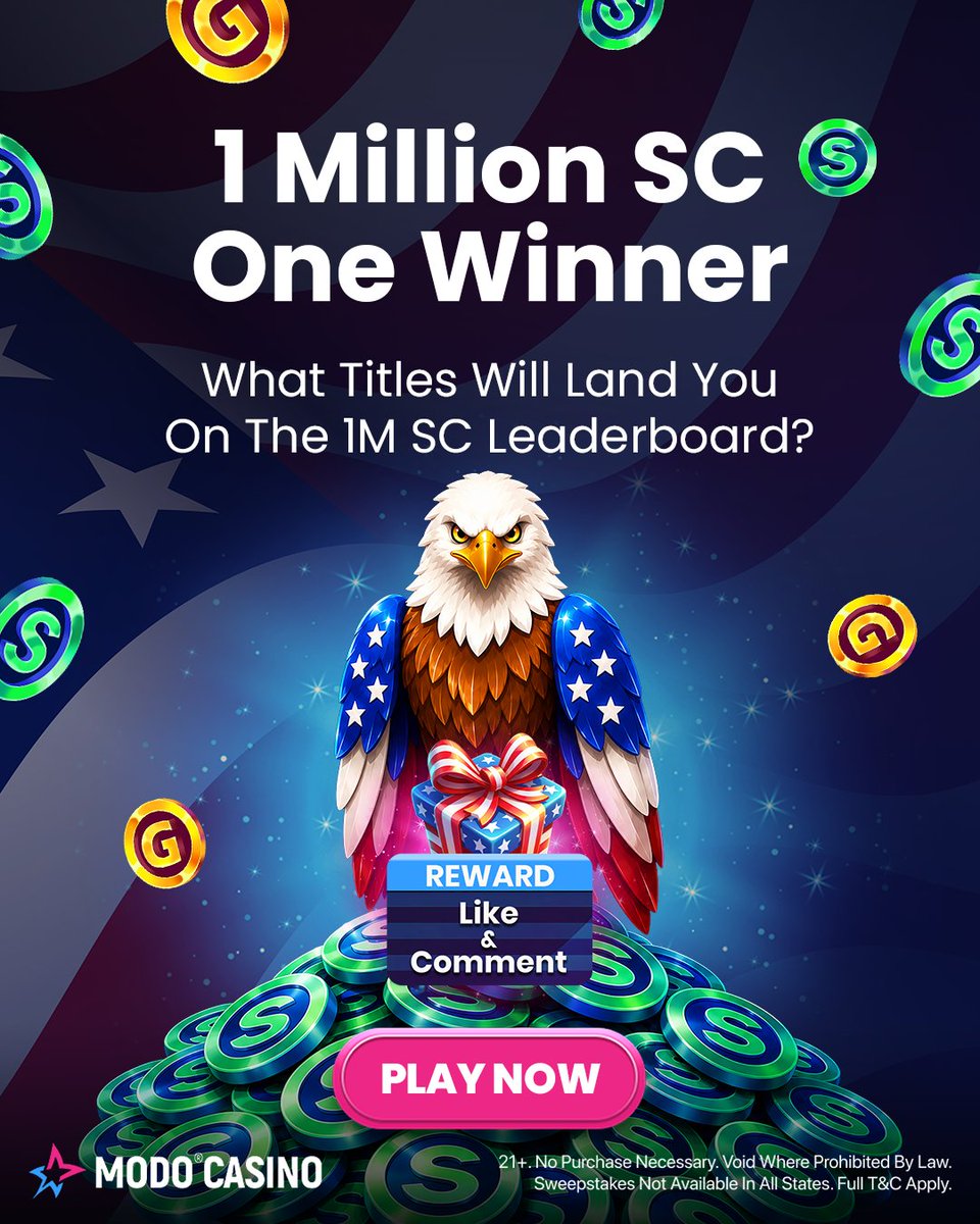 modo_casino's tweet photo. We're CLOSE to crowning the 1 Million SC Grand Prize winner 🎉

⬇️  Which title would YOU play to hit the leaderboard? ⬇️ 

#ModoGiveaway #Modo1776 #1MillionSC #JoinTheCelebration https://t.co/IPeKcuQJCP