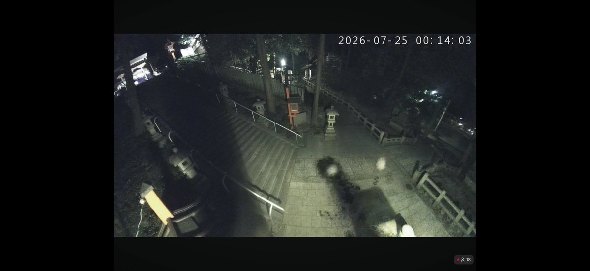 gara_jp_'s tweet photo. たまたまYoutubeでお勧めされてきた枚岡神社とかいうところのライブカメラ見てたら、00:14のとこに言及されてるコメントあって巻き戻って見てみたけど、なにこれ・・・ https://t.co/lARqx44Id2