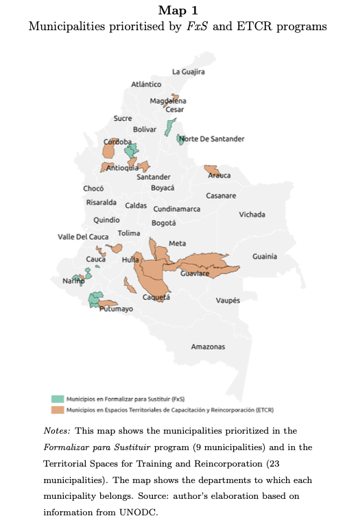 CesedUniandes's tweet photo. 1/ Colombia llegó a 260.000 hectáreas de coca en 2024, récord histórico. 

¿Puede la titulación de tierras revertir esa tendencia?

Un nuevo doc CEDE-CESED, escrito por @emartigo @marialopezuribe y @jcmunozmora, estudia Formalizar para Sustituir (FxS), un programa de titulación. 

https://t.co/wPpEhCktgK