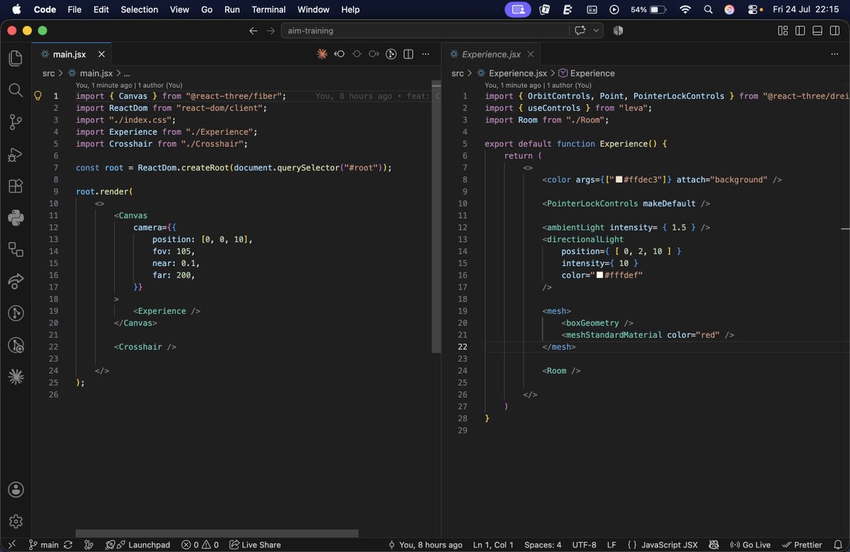 SumoonDev's tweet photo. #LSPPDay54
Today, I
- started working on a new project, Aim-Training in R3F
- created a hollow cuboid room as environment, test cube, crosshair, etc.
Repo: https://t.co/SMVlQTIK42
@lftechnology
#60DaysOfLearning2026 #LearningWithLeapfrog
#reactthreefiber #react #threejs #gamedev https://t.co/AAcJ5UsAF0