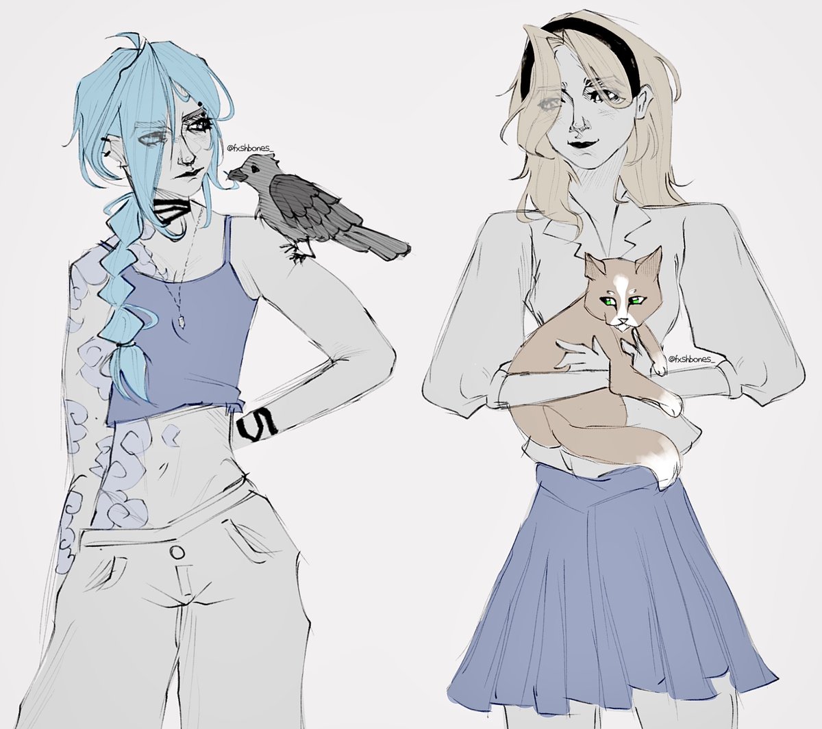 fxshbones_'s tweet photo. I’m on vacation with limited WiFi but here’s a lightcannon daemon au sorry if it’s scrappy 

(Btw I have made soooo much art so I’ll show ya’ll when I’m back!)
 
#lightcannon #hisdarkmaterials #lux #jinx #jinxxlux #luxxjinx https://t.co/XLbHsZPChp