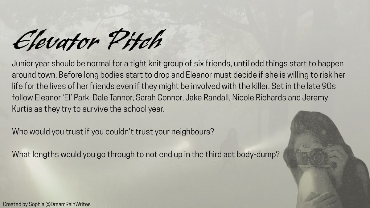DreamRainWrites's tweet photo. YA meets 90s horror movies

MIDNIGHT IN THE MIDDLE OF NOWHERE
🎡 Six friends (and their secrets)
🎡 One small town in Nebraska
🎡 A carnival to celebrate the new millennium
🎡 Creepily staged death scenes
🎡 An event in the past the killer is obsessed with

#questpit #YA #H #T #Q https://t.co/Z2ecHxACFa